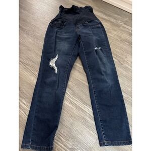 Haute Mama Maternity Distressed Skinny Jeans Dark Wash Full Belly Panel Size L